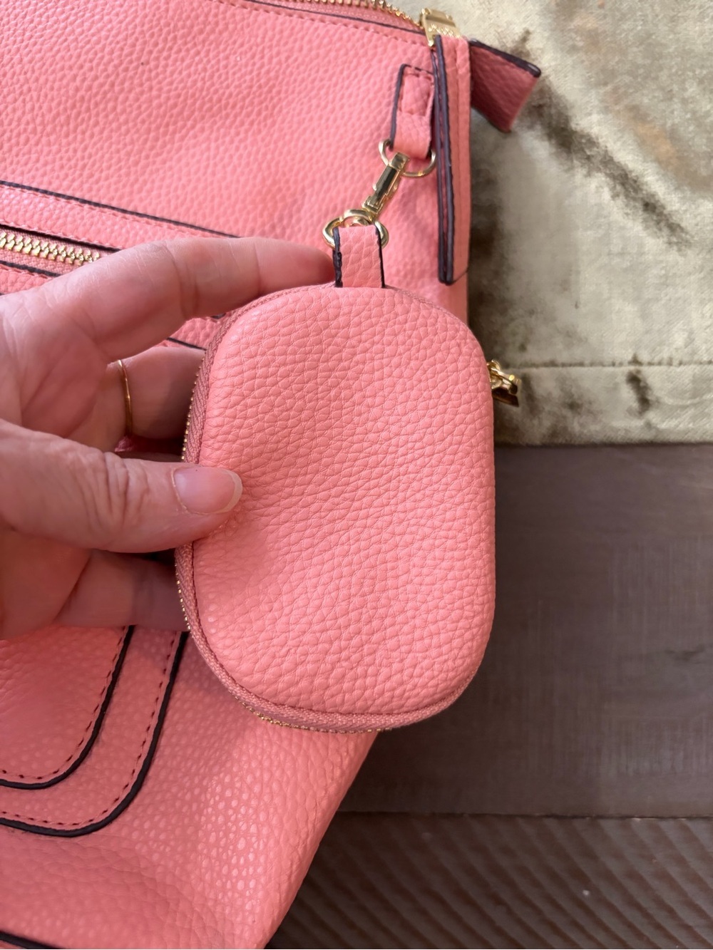 Steve Madden Coral Pink Pebbled Leather Crossbody with Floral Scarf - Picture 7 of 13